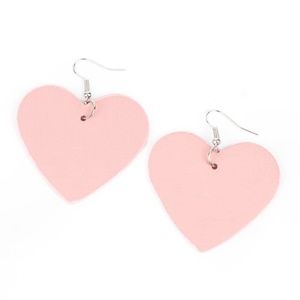 Pink Vegan Leather Heart Earrings